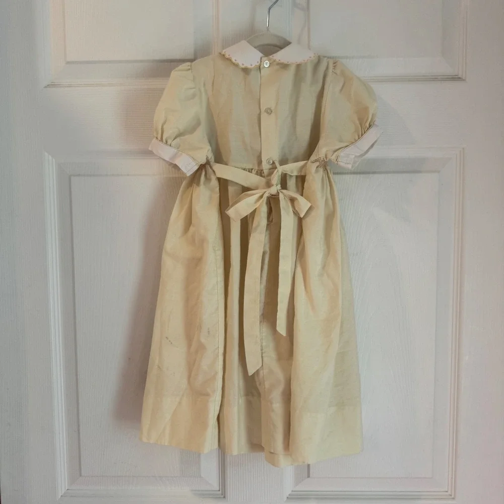 Ladybird Smocked Dress Kids 4-5 Years Yellow Floral Embroidery Vintage Style